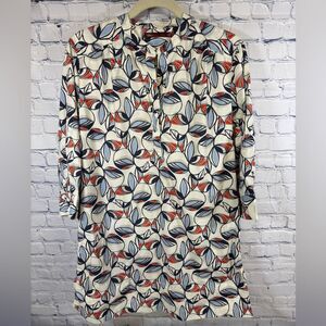 Tea Collection Abstract Leaf Pattern Cotton Whimsical Cute Preppy Mini Dress M